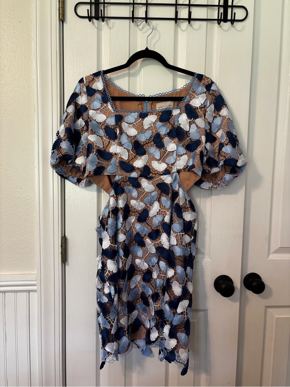 Adelyn Rae Navy, White & Brown Floral Lace Midi Dress
